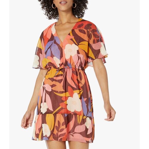 Donna Morgan Floral Chiffon Short Sleeve Mini Dress Size 12 NWT - Picture 1 of 10